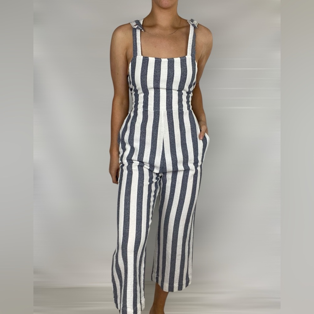 BIRDWELL BEACHES BRITCHES Stripe Sleeveless Wide Leg Jumpsuit Beach Boho